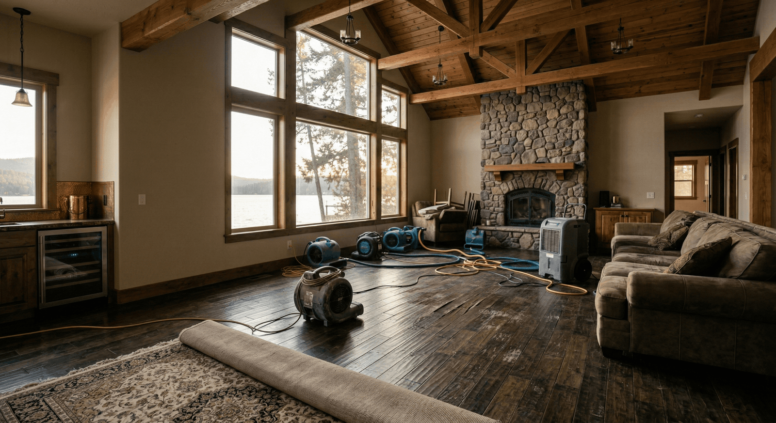 water damage restoration Mead WA professional extraction and drying equipment